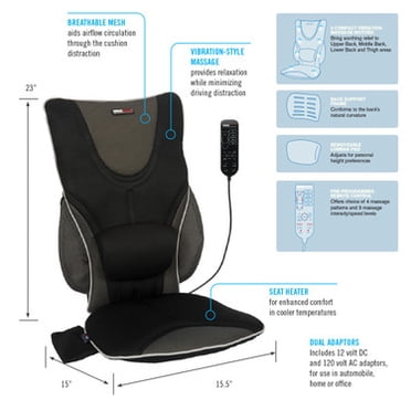 ObusForme Backrest Support Driver's Seat Cushion with Heat and Massage