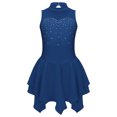 thumbnail image 3 of Girls Shiny Rhinestones Sleeveless Figure Ice Skating Dress Ballet Lyrical Modern Dance Performance Navy Blue 16, 3 of 7