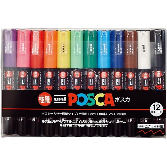 12 Marqueurs de Peinture Posca, Marqueurs de 1 m avec Pointes Extra Fines, Ensemble de Marqueurs Posca de Stylos de Peinture Acrylique / pour Fournitures d'Art, Peinture sur Tissu, Marqueurs pour l'Art