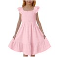 thumbnail image 1 of Yanlir Robe d'Été pour Filles, Couleur Unie, Manches Courtes, Col Ras du Cou, Taille Élastique, avec Poches, Décontractée et Confortable, Robe en Mélange de Coton pour Enfants (Rose, 7 Ans), 1 of 8