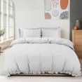 thumbnail image 1 of PiccoCasa 3 Pieces Soft Ruffled Brushed Duvet Cover Sets 110GSM Light Gray Queen, 1 of 7