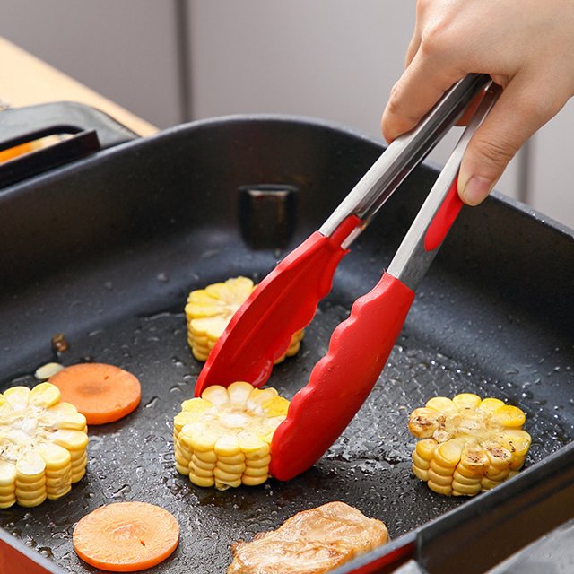 Pinces de Cuisine, Pinces de Service pour Aliments Sûrs pour la Cuisson Rouge, Noir