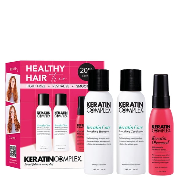Keratin Complex - Healthy Hair Trio - Keratin Care Shampoo & Conditioner 3.4 fl oz & Keratin Obsessed Multi-Benefit Treatment Spray 1.7 fl oz