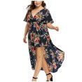 thumbnail image 2 of TIMIFIS Womens Dresses Summer Casual V-Neck Floral Print Ruched Waist A Line Cocktail Party Dress - Summer, 2 of 5