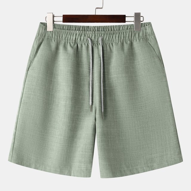 EOYWHK Cotton Linen Shorts for Men Summer Breathable Workout Gym Shorts Mid Waisted Solid Color Running Swimming Sleeping Shorts
