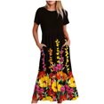 thumbnail image 1 of Dvkptbk Robes d'Été pour Femmes 2024 à Manches Courtes, Robes Midi Évasées, Robe T-Shirt Décontractée à Motif Floral, Robe de Plage Fluide avec Poches P-2TG, 1 of 4