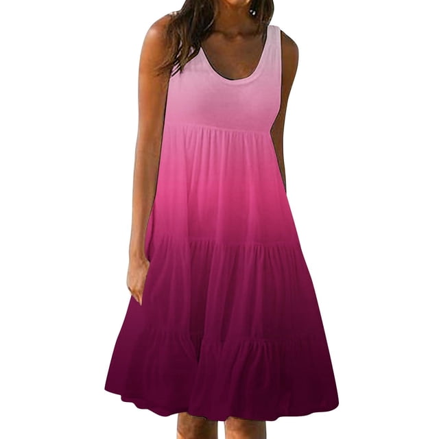 Yuyuzo Robes d'Été pour Femmes Robe Décontractée d'Été pour Femmes Sans Manches à Col Rond Tunique Ample Robe Débardeur Robe Bohème de Plage pour les Vacances