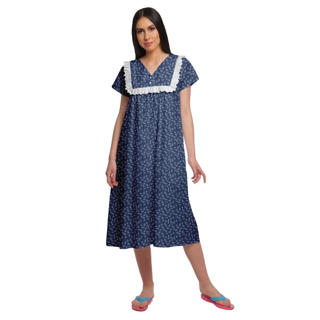 Moomaya Chemise de Nuit d'Allaitement à Col en V pour Femmes, Imprimée, à Manches Courtes