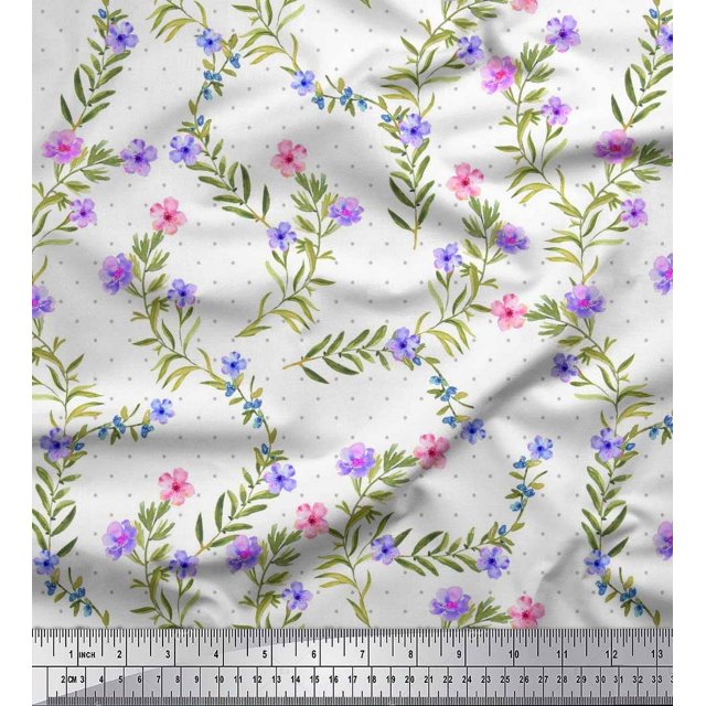 Soimoi Modal Satin Fabric Dot,Leaves & Floral Print Sewing Fabric Yard 42 Inch Wide