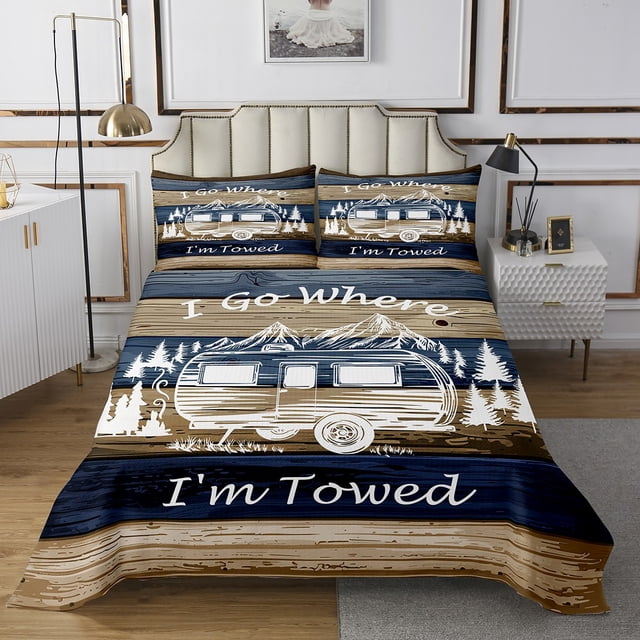 Erosebridal Camping Car Coverlet Set Twin, Camper Bedding Set, Rustic Farmhouse Decor, 2 Pieces