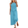 thumbnail image 1 of FAIWAD Ensembles 2 Pcs pour Femmes en Coton et Lin, Hauts Sans Manches à Col Ras du Cou et Pantalons à Jambes Larges, Ensembles de Détente Survêtements, 1 of 6
