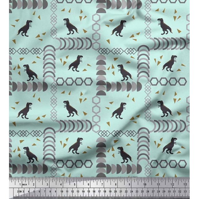 Soimoi Rayon Fabric Geometric Shapes & Dinosaur Animal Decor Fabric Printed Yard 42 Inch Wide