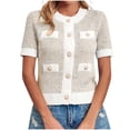 thumbnail image 1 of JGGSPWM Womens Short Sleeve Button Down Cardigans Sweater Cropped Lightweight Crew Neck Elegant Knit Tops with Pockets Gray L, 1 of 2