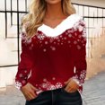 thumbnail image 1 of Birdeem T-Shirt de Noël en Peluche Imprimé pour Femmes Col en V Patchwork Manches Longues Ajusté, 1 of 1