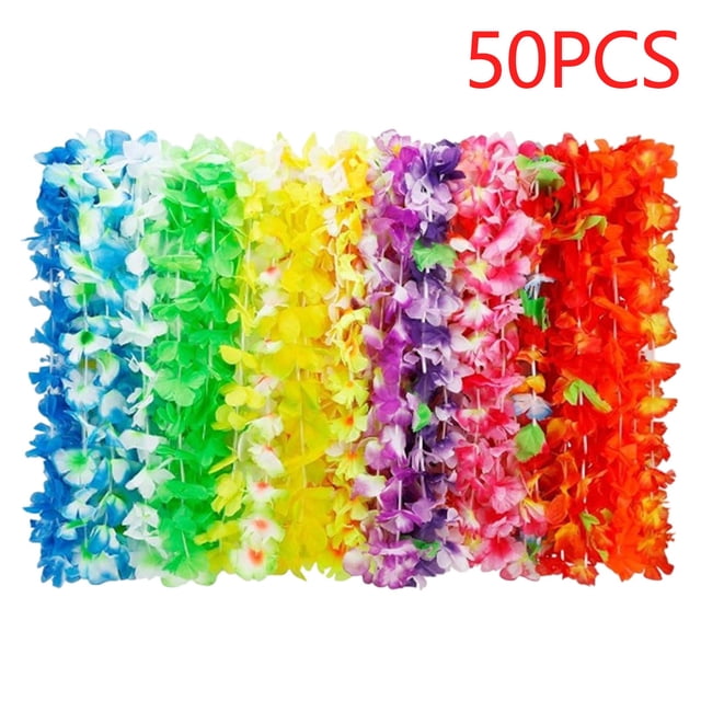 50PC Hawaiian Theme Colorful Leis Summer Beach And Pool Party Leis And Mixed Random Colors