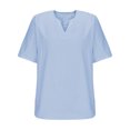 thumbnail image 3 of Shirts for Men, Mens Solid Color Round Neck Irregular Pullover Short Sleeve V-neck Blouses Shirts, 3 of 5