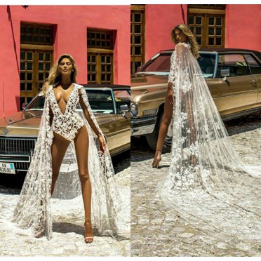 Short Jumpsuit bodysuit Sexy Bridal Outfit  Gowns with train