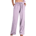 thumbnail image 1 of Yuyuzo Womens Cotton Linen Pants Drawstring Low Waisted Lounge Pants Casual Flowy Summer Beach Trousers, 1 of 7