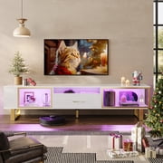 Bestier White High Gloss Entertainment Center TV Stand for 75 inch TV with Open Storage & Drawer