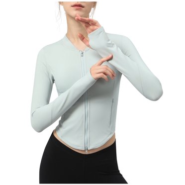 FAIWAD Veste de Sport pour Femme à Fermeture Éclair Complète, Veste d'Entraînement Ajustée à Manches Longues, Veste de Yoga de Piste avec Trous pour les Pouces