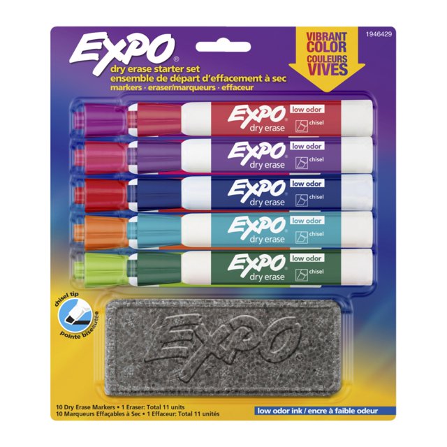 EXPO Low Odor Dry Erase Starter Kit, Chisel Tip, Assorted Colors, Set of 10