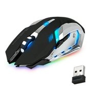 APPIE Wireless Gaming Mouse Rechargeable USB 2.4G Computer Mouse with 7 Colorful LED Lights, 4 Adjustable DPI, Silent Click, Ergonomic Optical Mice for PC Laptop Desktop Windows Mac
