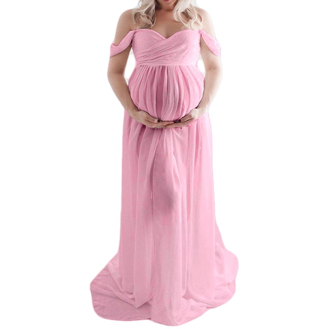 Julyccc Pregnants Front Split Off Shoulder Maxi Maternity Dress For Photography