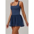 thumbnail image 3 of PISONIC Robe de Tennis et de Golf pour Femmes avec Soutien-Gorge Intégré, Short, Dos Nu, Encolure Carrée, Mini Jupe Bouffante, Robes Athlétiques avec Poches, 3 of 7