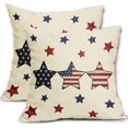 thumbnail image 1 of Housses de Coussin Patriotiques du 4 Juillet 20x20 Pouces Ensemble de 2 Memorial Day Drapeau des États-Unis Bleu Rouge Étoiles et Rayures Taies Décoratives d'Oreiller Housse de Coussin Carrée en Lin pour l'Extérieur Déco de Ferme pour Sofa Canapé Lit, 1 of 6