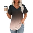 thumbnail image 2 of Olyvenn Chemises Fluides pour Femmes Chemise à Manches Courtes Col en V Tunique à Plis devant Blouse Coupe Ample T-Shirt Chic Décontracté Or Rose G, 2 of 5