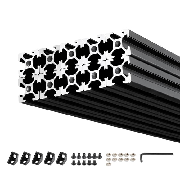 KFFKFF 10PCS 2020 Aluminum Extrusion Profile, 23.62 Inch 600 mm, T Slot European Standard Anodized Linear Rail, High-Strength Extruded Aluminum Rail, for 3D Printer Parts and CNC DIY Workbench, Black