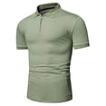 thumbnail image 5 of EGNMCR Men Casual Solid Turndown Pullover Patchwork Zipper Short Sleeve Blouse, 5 of 5