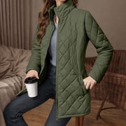 UPPADA Women's Winter Jackets Collared Trendy Puffy Coats Quilted Bomber Jacket Lightweight Warm Winter Outerwear Clothing Green,L Lady Coat and Jacket for Winter