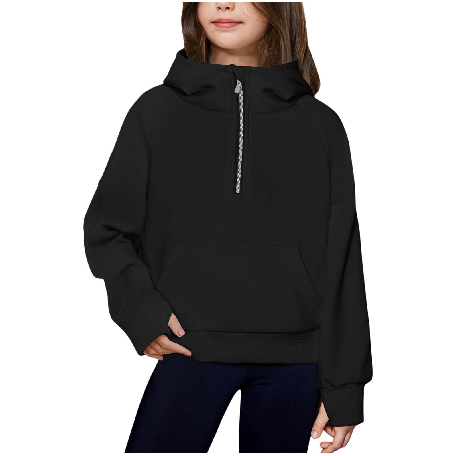 Girls Half Zip Pullover, Kids Toddler Hooded Quarter Zip