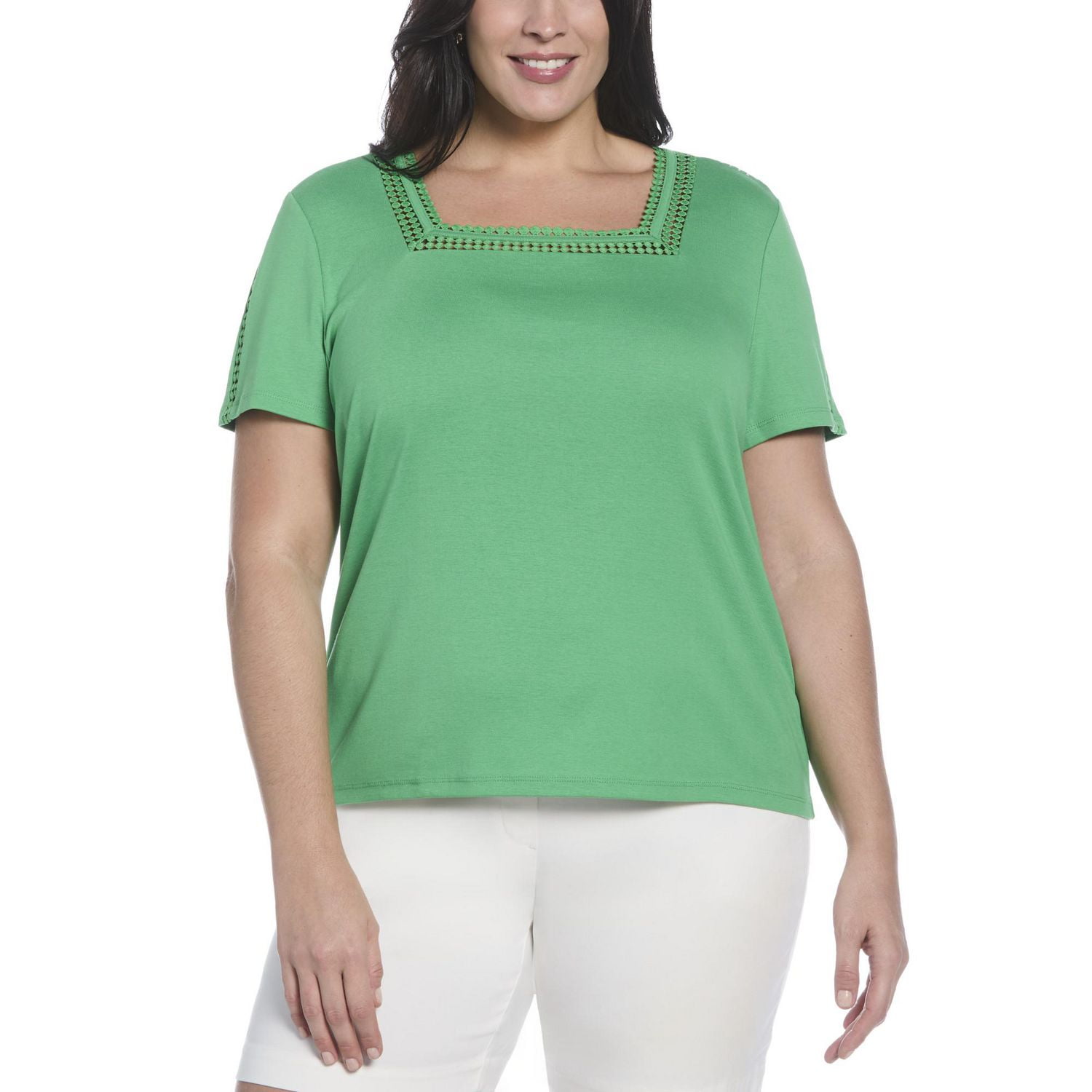 RAFAELLA Women's Square Neckline Short Sleeve Tee Shirt