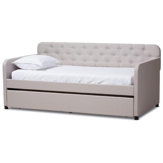 Baxton Studio Lit de Jour Jumeau en Tissu Capitonné Camelia, Beige