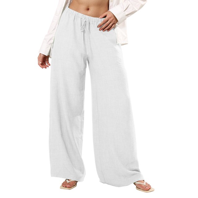 Yanlir Women's Solid Color Sports Casual Pants Elastic Waist Lightweight Stretch Workout Joggers for Yoga and Running(White,S)