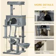thumbnail image 4 of 55" Cat Tree for Indoor Cats, Cat Tower, Kitty Activity Center with Cat Bed Ramp Condo Hammocks Hanging Ball Toys Sisal Rope Scratching Post, Grey, 4 of 5