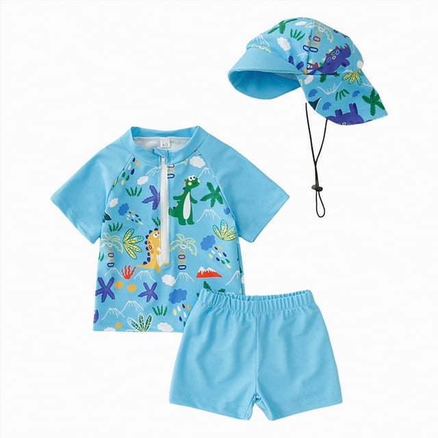 Curenmufel Boys Swim Trunk Sets Swim Suits Rash Guard Bathing Suit Set 2 Pcs Holiday 3T 4T (Sky Blue,3-4 Years)