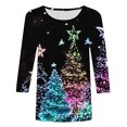 thumbnail image 5 of QIPOPIQ Hauts pour Femmes Manches 3/4 Décontractés Coupe Ample T-Shirts à Col Rond Mignons Unis Tuniques à Manches Trois Quarts Liquidation, 5 of 5