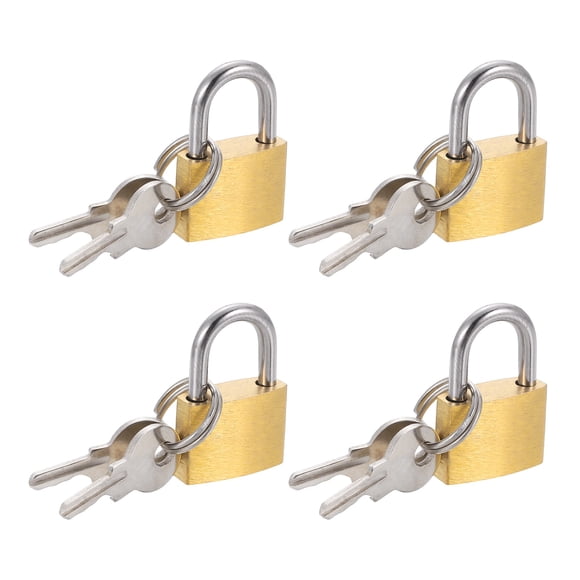 Uxcell Solid Brass Padlock with Keys, 4 Pcs 3/8" Wide Body Waterproof Rustproof Keyed Locks for Storage Unit Sheds Garages Fence Gym Locker