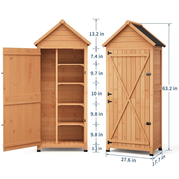 Yiwa Remise en Bois Imperméable de 63 Pouces, Armoire de Rangement Extérieure Haute avec 4 Tablettes et Porte Verrouillable pour le Rangement d'Outils sur Patio, Cour, Pelouse Ou Jardin