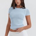 thumbnail image 2 of Plebaso Crop Tops en Maille pour Femmes Manches Courtes Chemises Ajourées Tricotées Col Rond Chandail T-Shirts, 2 of 7