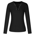 thumbnail image 4 of IROINID Rabais Womens Chemises à Manches Longues Col en V Automne Blouse Ample chandail-Over Tops Blouses, Noir, 4 of 8