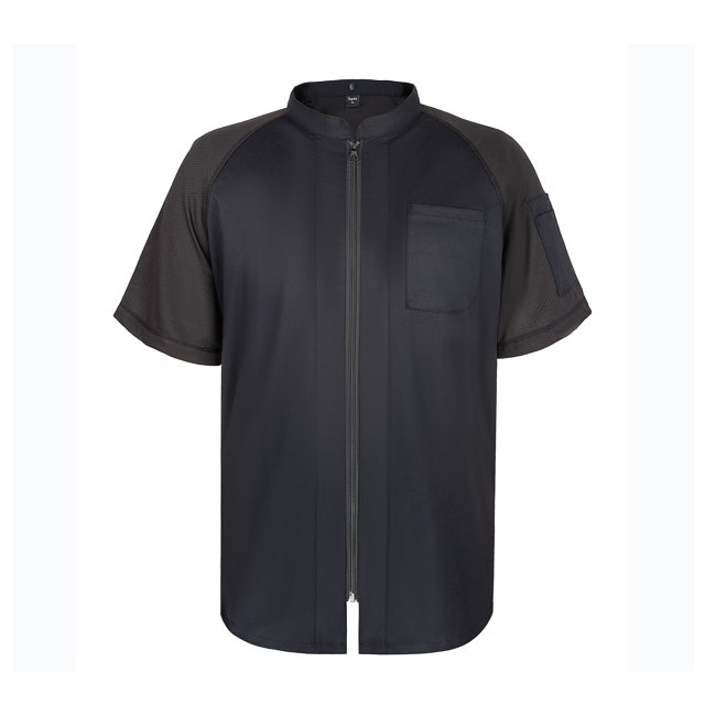 TOPTIE Short Sleeve Chef Coat Jacket Black Mesh Zipper Chef Uniform