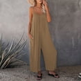thumbnail image 2 of Summer Jumpsuits for Women Spaghetti Straps Solid Color Wide Leg Long Pants Rompers Casual Loose Fit Beach Jumpsuits, 2 of 5