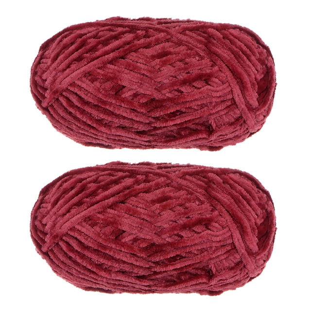 Unique Bargains 2 Pelotes Fil Velours Fil Chenille 87,49 Verges Polyester Fil Doux pour Couverture 2 Pcs Rouge Foncé