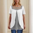 thumbnail image 2 of Timegard Hauts d'Été pour Femmes Grande Taille Col en V Carré à Croisillons Manches Courtes Décontracté Confortable Hauts Blouse, 2 of 6