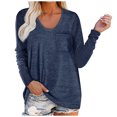 thumbnail image 1 of Birdeem T-Shirt Décontracté pour Femme à Col Rond Uni, Coupe Ample, Manches Longues, Poches, Blouse Unie, 1 of 11