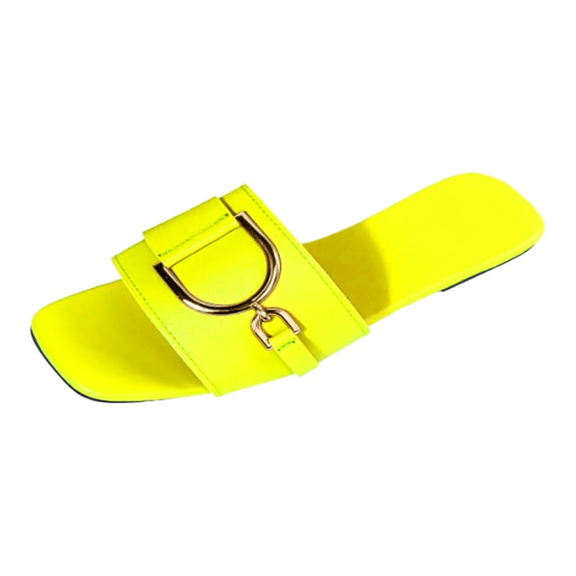 IUJSOY Womens Flat Sandals Summer Comfortable Square Open Toe Slip on Leather Slide Sandals